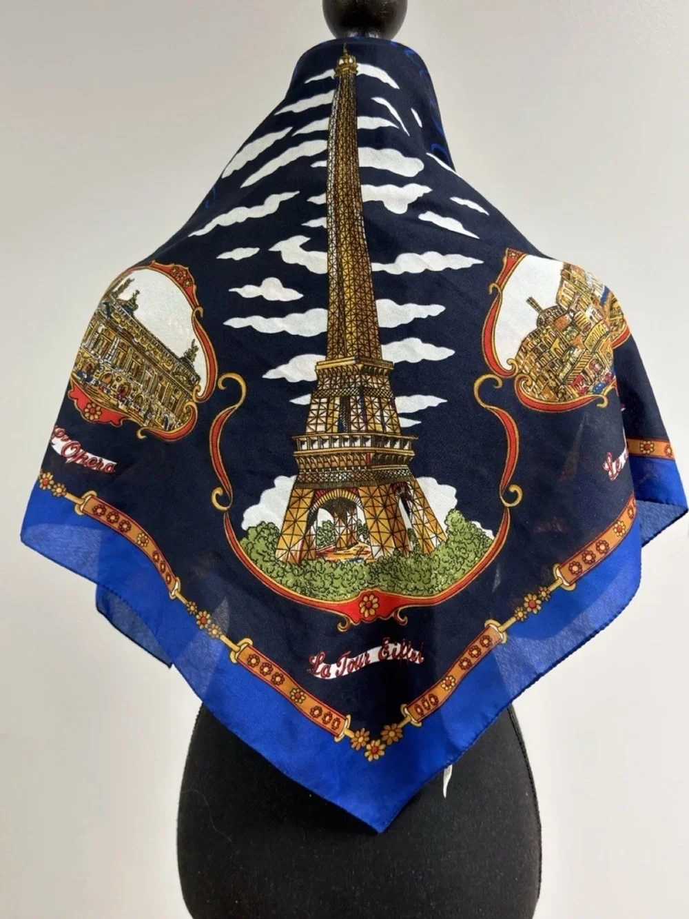 Vintage Paris France Scarf J.Mico Sancho Blue Red Gold Designer Made In Italy